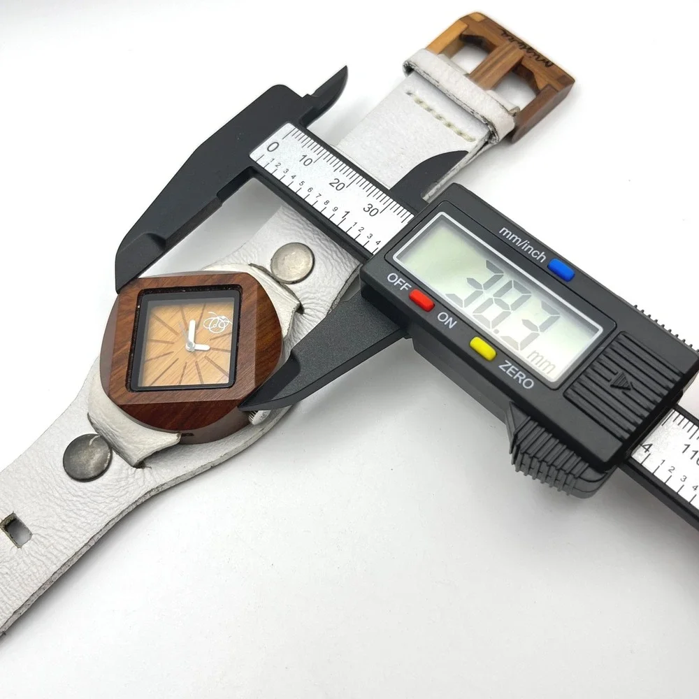 Mistura Wood Watch Square Case White Leather‎ Cuff Strap Artisan Handcrafted